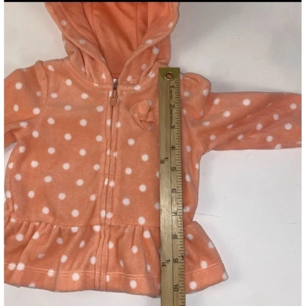 Carter's Fleece Zip Up Hoodies Kids 3M Multicolor Polka Dot Peach White 2 Pack
